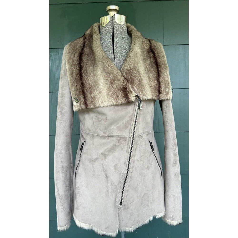 PINKO Botticelli Eco-Shearling Faux Suede Coat Size 8 Faux Fur Luxury Designer